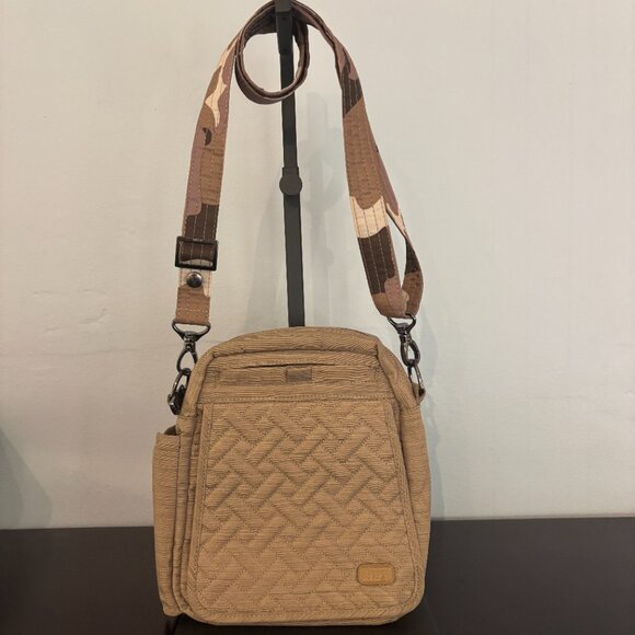 Lug Flapper Light Gold Tan Quilted Nylon Camo Strap Convertible Crossbody - Picture 5 of 15